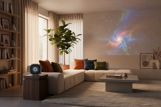 Cozy room with LED Projection Lamp and Mini Speaker