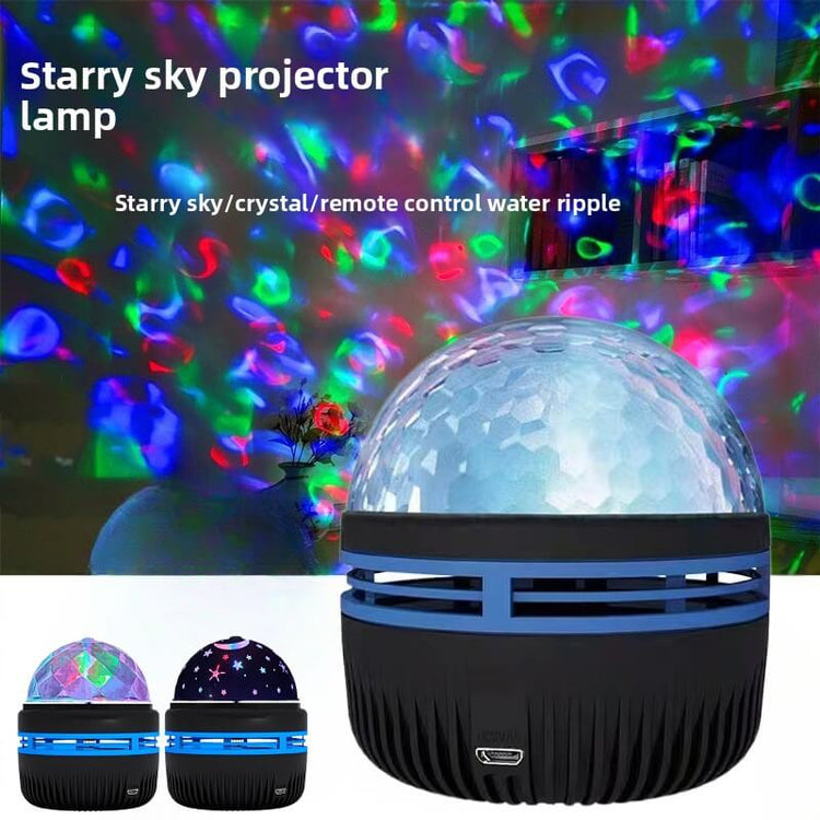 LED Projection Lamp creating a starry sky effect with remote control and water ripple features.