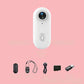 4K Thumb Camera – Ultra Compact with accessories on a pink background, showcasing its sleek design and features.