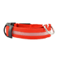 New LED Dog Collar in bright red with reflective strip for increased visibility at night.