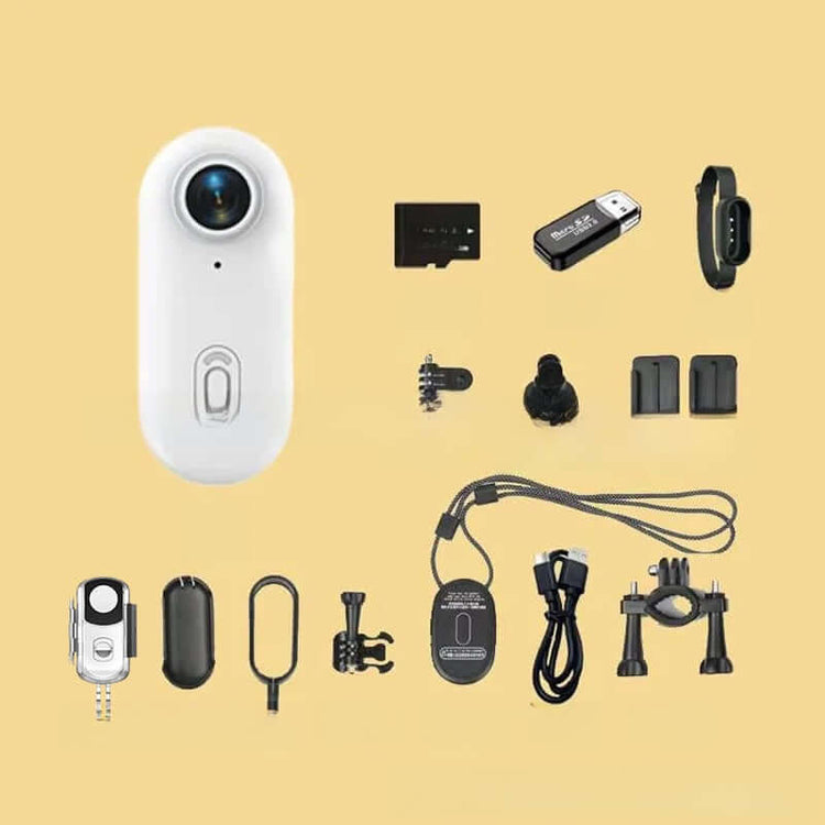 4K Thumb Camera with accessories including USB, mounts, and straps for capturing high-quality moments.