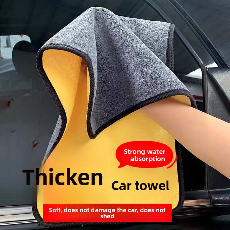 Thicken Car wash towel with strong water absorption, soft material that does not damage the car surface.