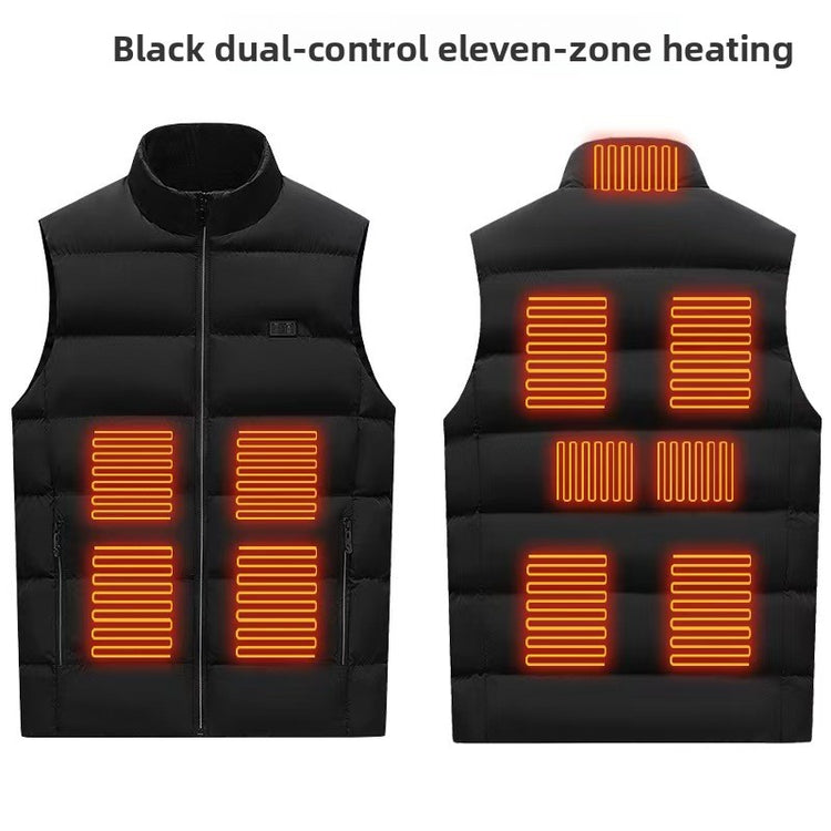 Black Smart Heating Vest with dual-control eleven-zone heating design for optimal warmth and comfort.