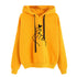 Fleece Hoodie in yellow with heart print design and stylish hand gesture on front.