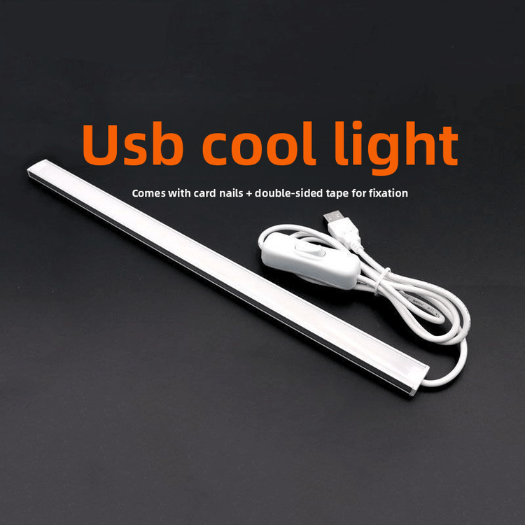 LED Light Strip with USB connection, featuring card nails and double-sided tape for easy installation.