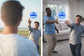 Two people playing with a Flying Ball in a living room, enjoying a fun and interactive moment.