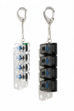 Clickie Keychain showcasing two color options, a transparent and a black version, ideal for organizing keys.