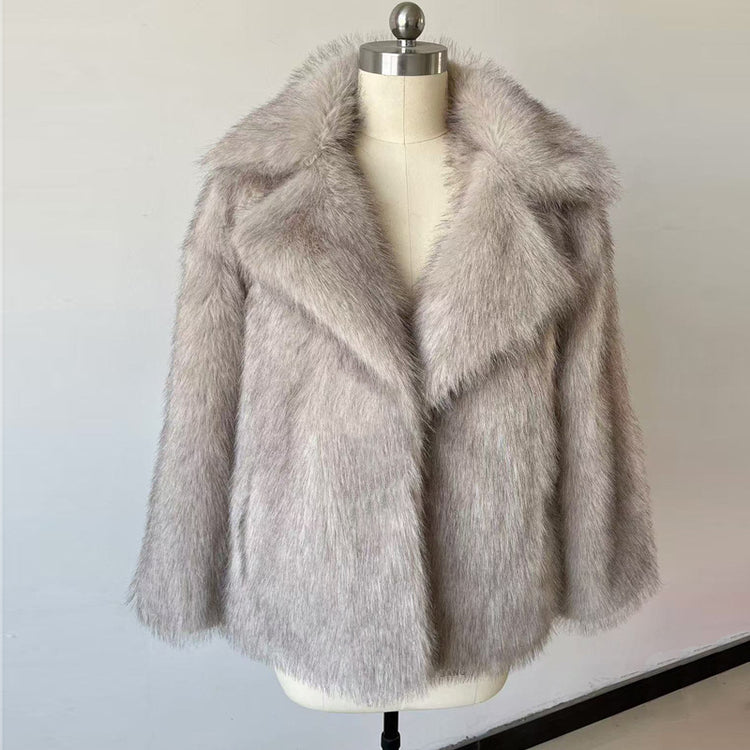 Fluffy Fox Fur Coat Women Loose Elegant Winter displayed on a mannequin against a neutral background.