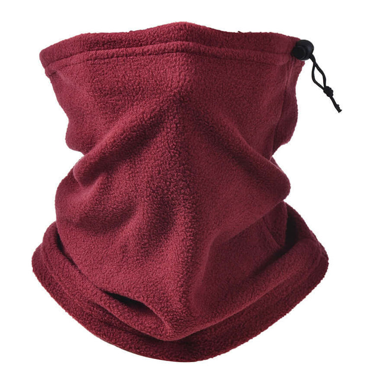 Fleece Scarf Mask in deep burgundy color for warmth and protection in cold weather conditions.