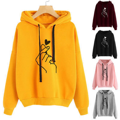 Fleece Hoodie featuring stylish heart print design in various colors including yellow, pink, and black.