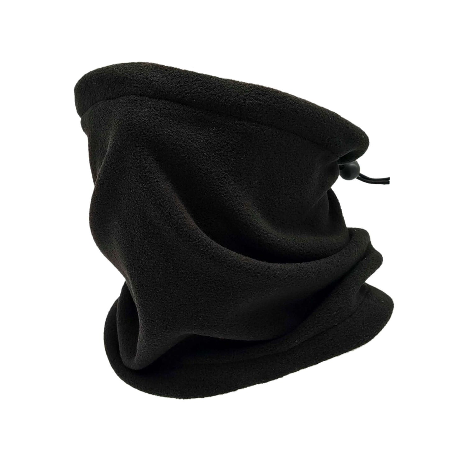 Fleece Scarf Mask in black, designed for warmth and comfort in cold weather conditions.