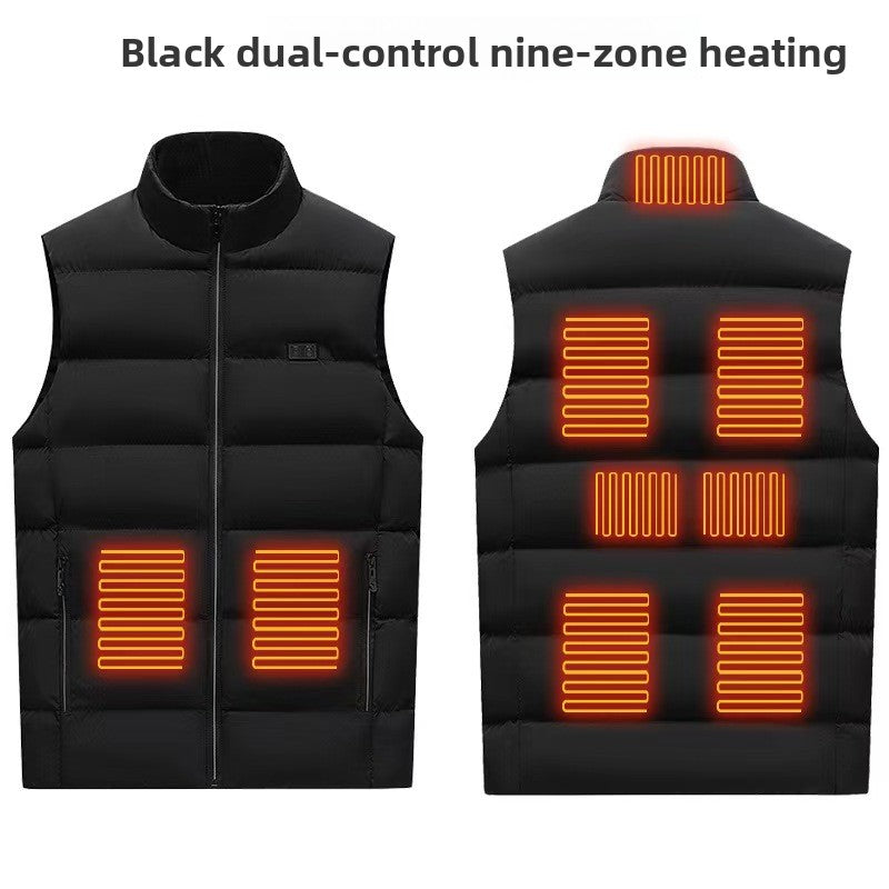 Smart Heating Vest with black dual-control and nine-zone heating for optimal warmth and comfort.
